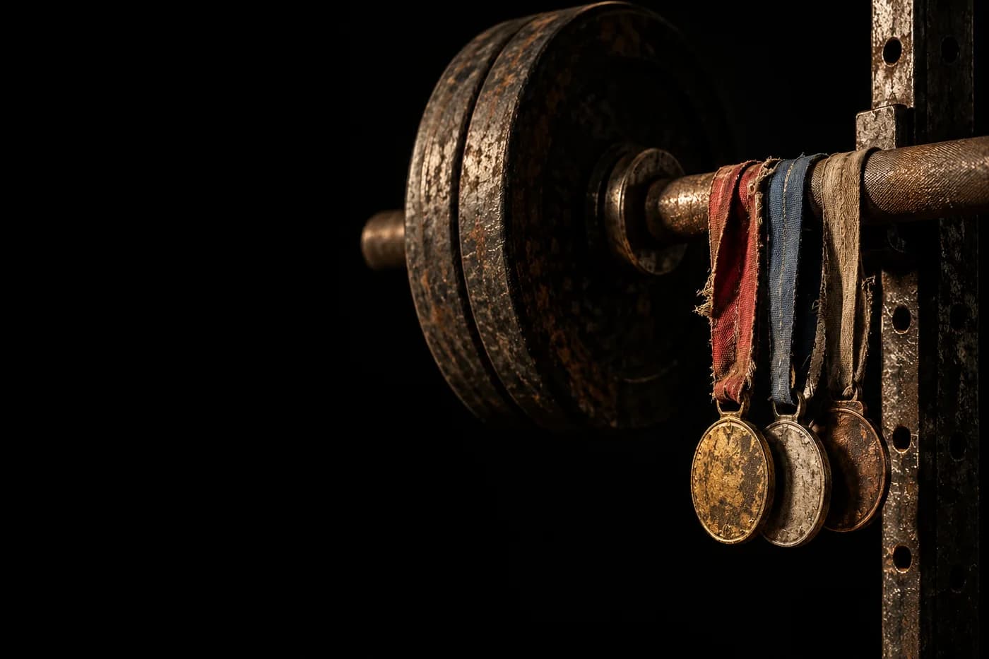 Medallas deportivas colgando de una barra olímpica